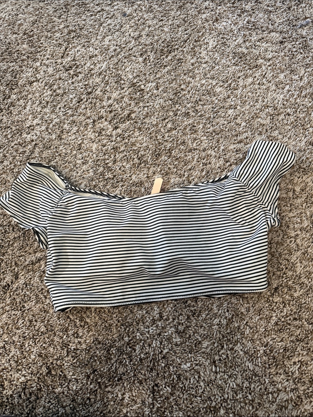 Victoria's Secret Black & White Striped Off-Shoulder Swim Top